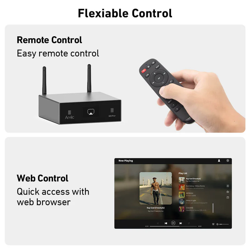 Arylic S50 Pro+ – Amplificateur Stéréo Sans Fil Hi-Res avec DAC ESS9023, Bluetooth 5.0 aptX HD, Multiroom WiFi